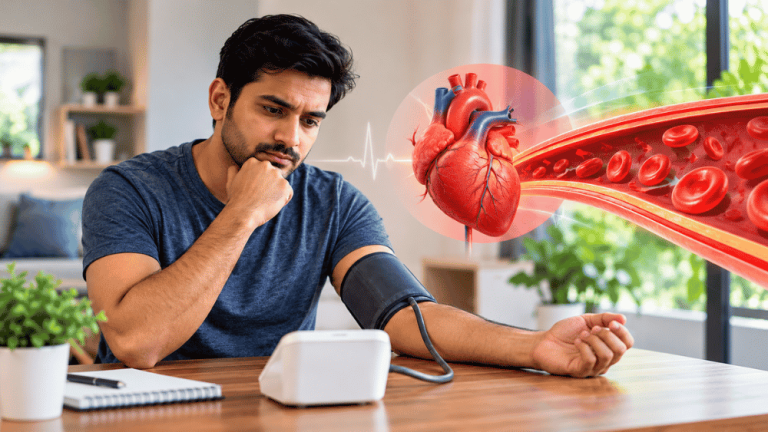 Worried Man Checking Blood Pressure at Home